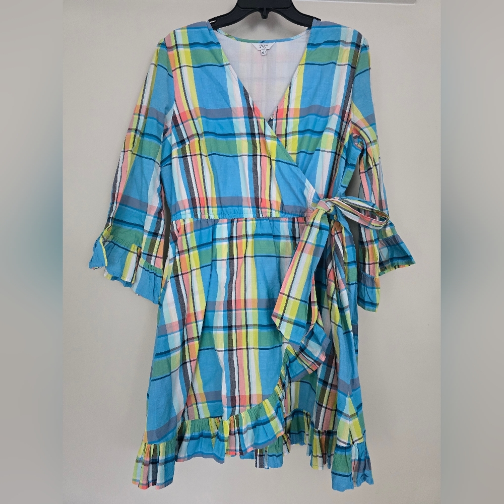 Crown & Ivy Plaid Ruffled Faux Wrap Dress